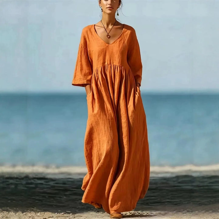 Eva | Timeless V-Neck Maxi Linen Dress Women