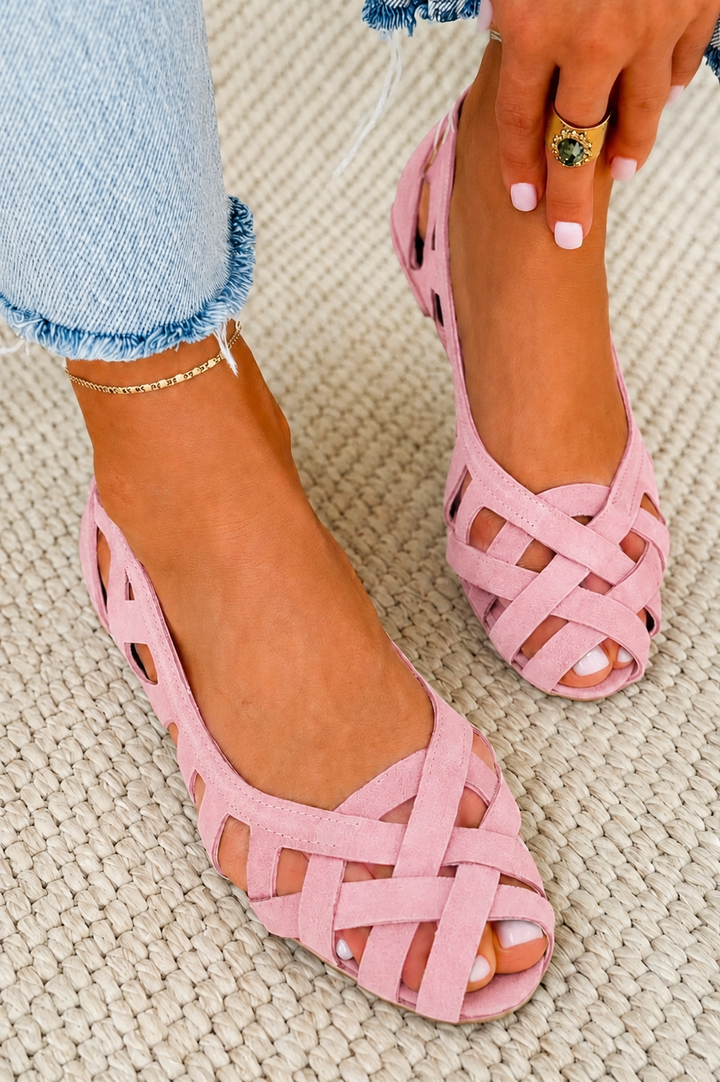 Evelyn | Chic Woven Peep Toe Flat Sandals