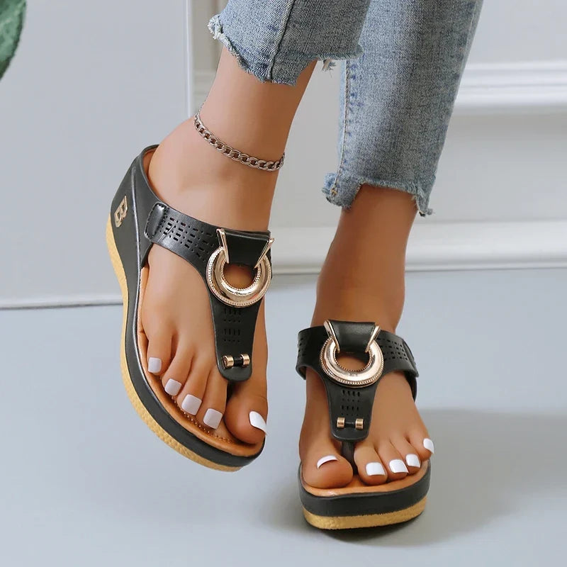 Evelyn | Cosy Wedge Platform Sandals with Thong Strap
