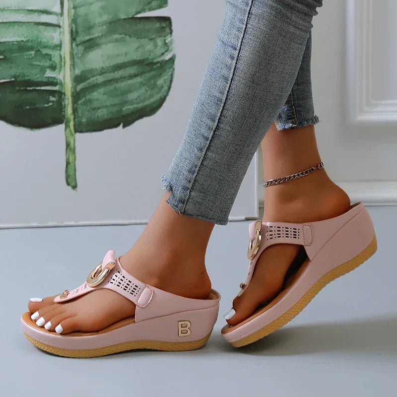 Evelyn | Cosy Wedge Platform Sandals with Thong Strap