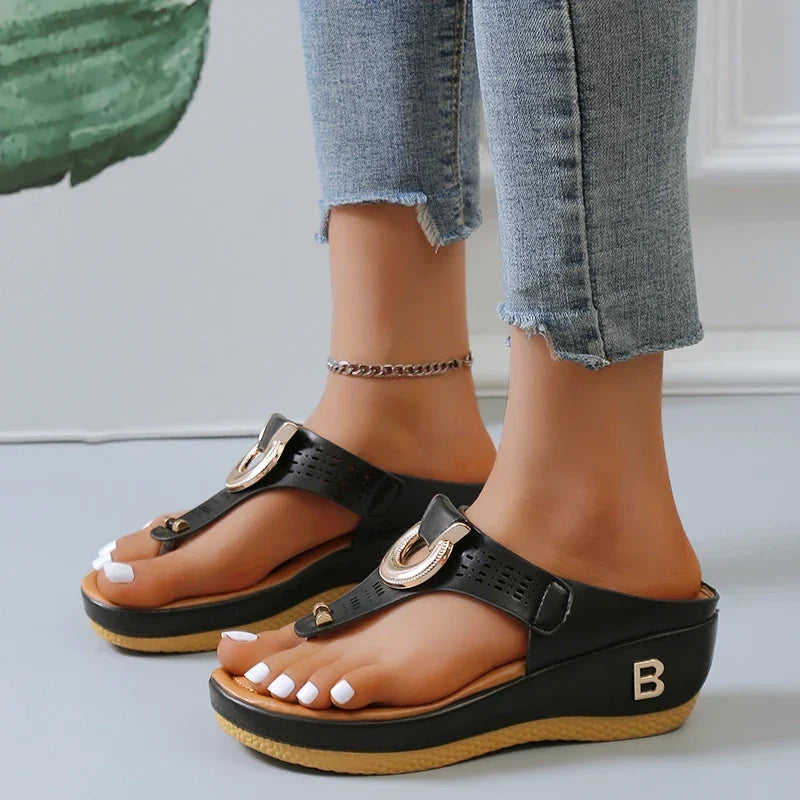 Evelyn | Cosy Wedge Platform Sandals with Thong Strap