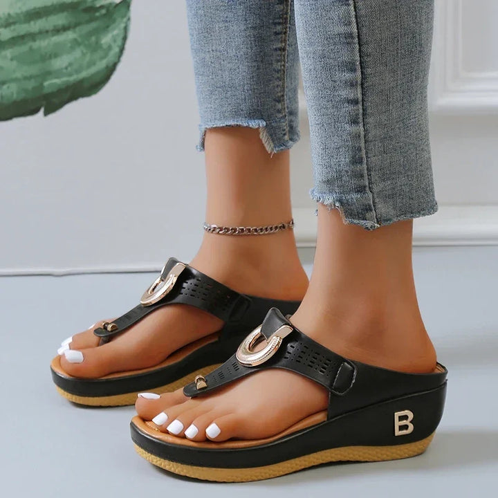 Evelyn | Cosy Wedge Platform Sandals with Thong Strap