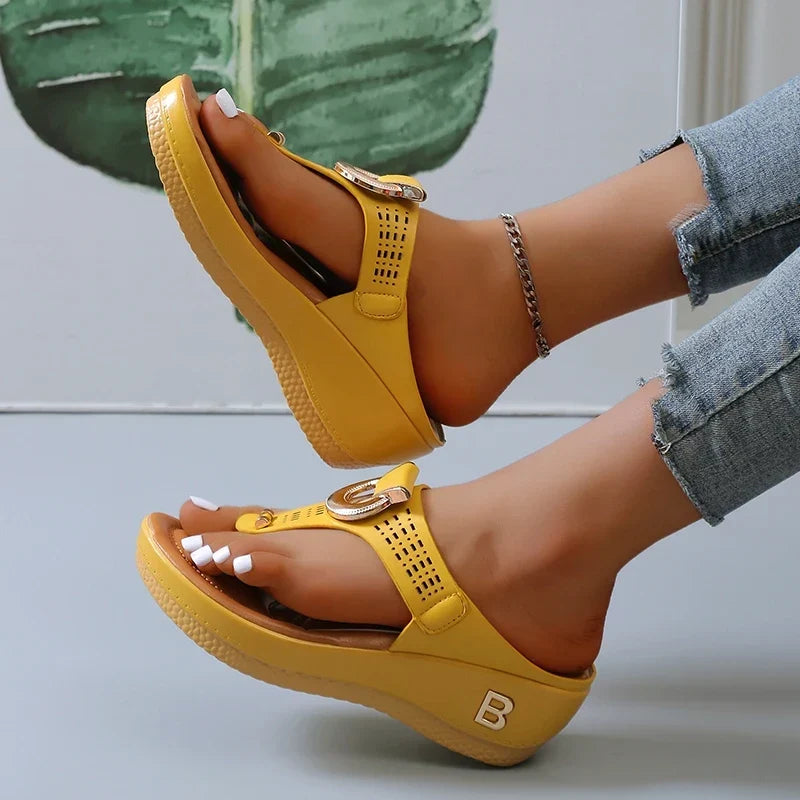 Evelyn | Cosy Wedge Platform Sandals with Thong Strap