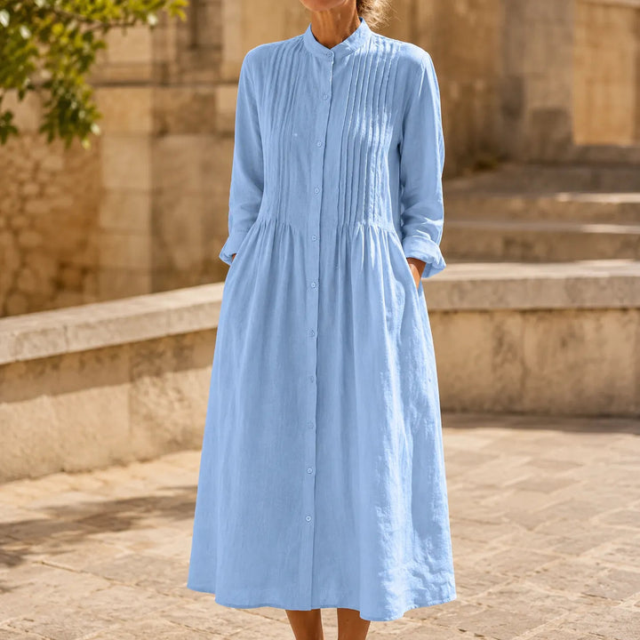 Evelyn | Effortless Pintuck Button-Front Midi Dress