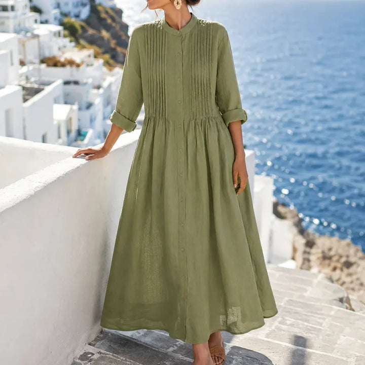Evelyn | Effortless Pintuck Button-Front Midi Dress