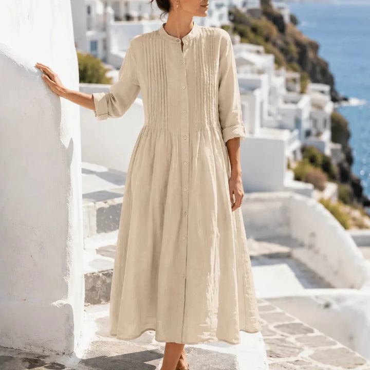 Evelyn | Effortless Pintuck Button-Front Midi Dress