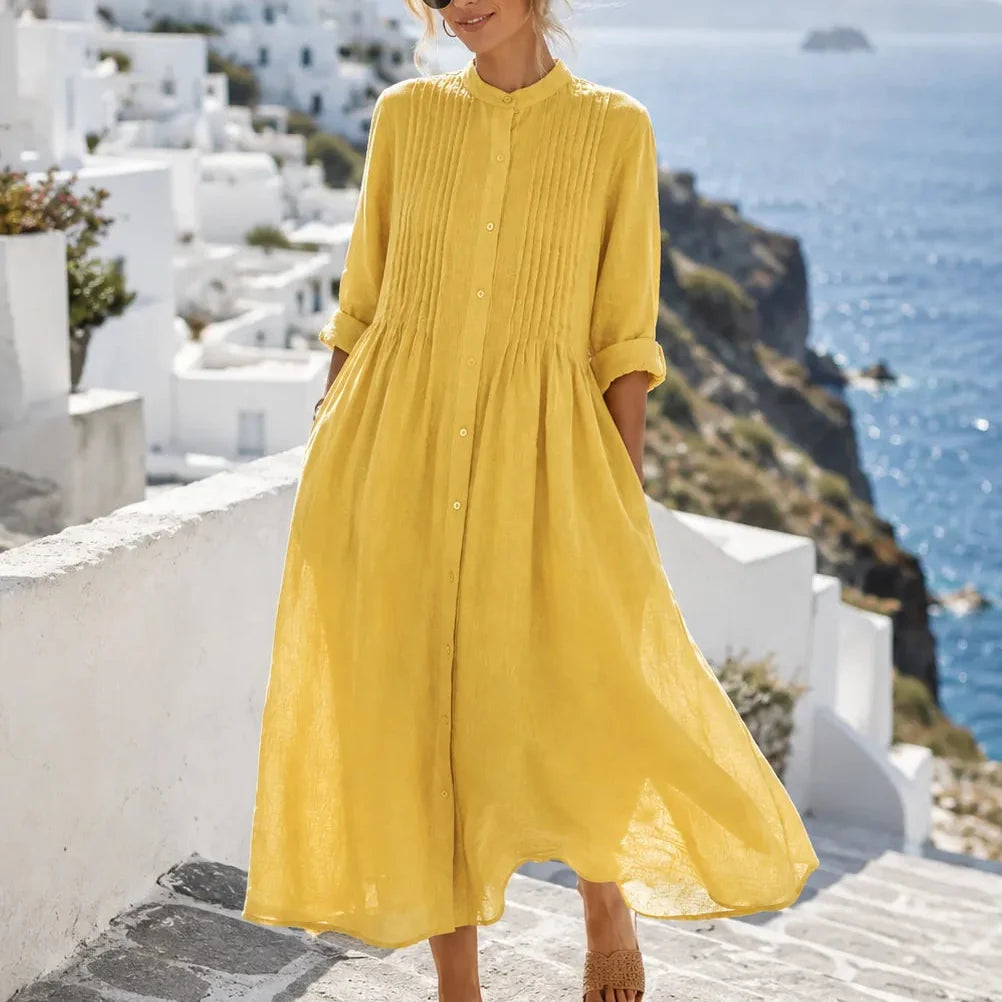 Evelyn | Effortless Pintuck Button-Front Midi Dress