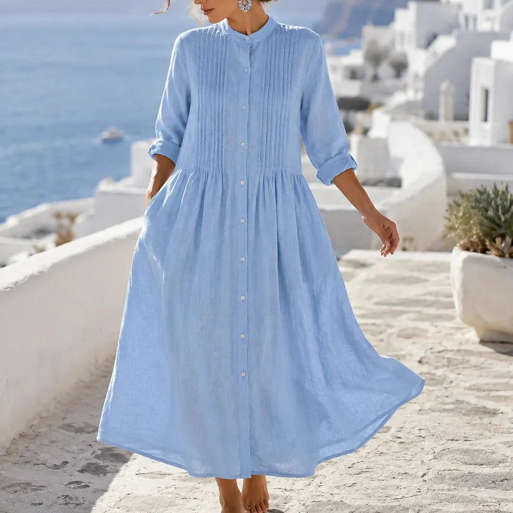 Evelyn | Effortless Pintuck Button-Front Midi Dress