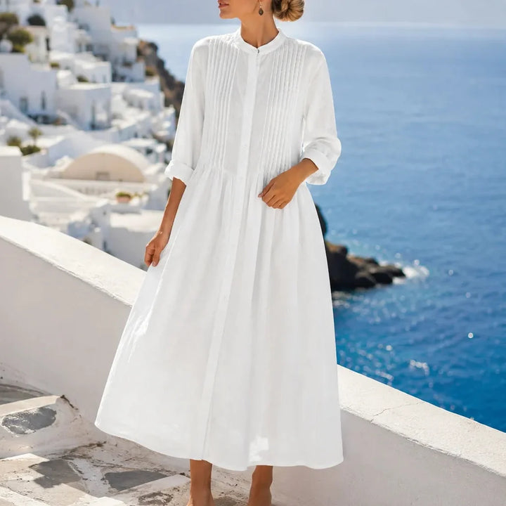 Evelyn | Effortless Pintuck Button-Front Midi Dress