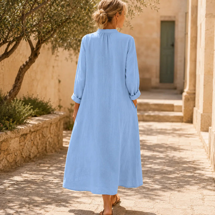 Evelyn | Effortless Pintuck Button-Front Midi Dress