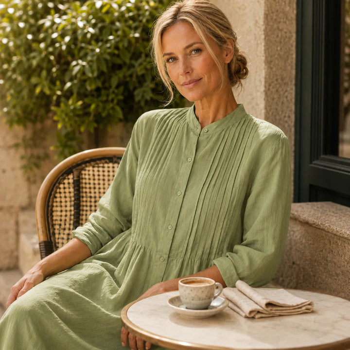 Evelyn | Effortless Pintuck Button-Front Midi Dress