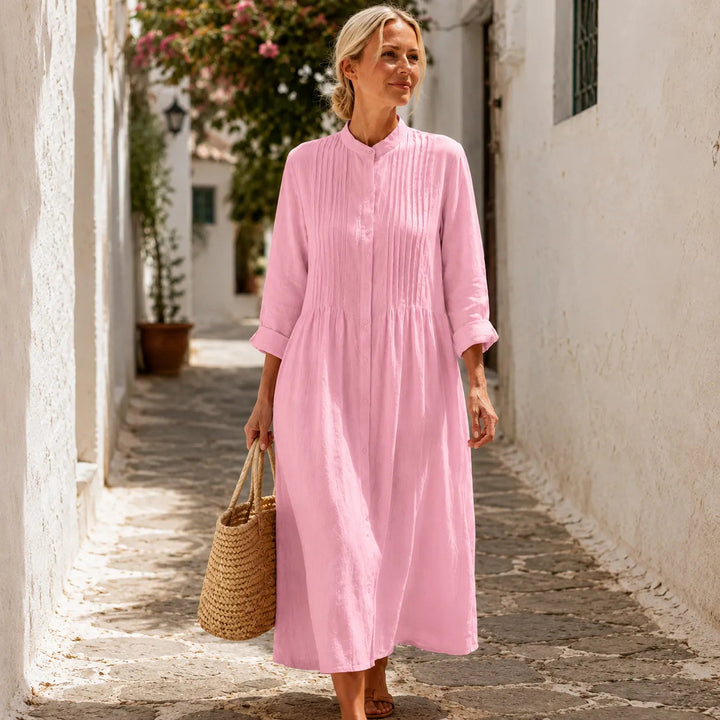 Evelyn | Effortless Pintuck Button-Front Midi Dress