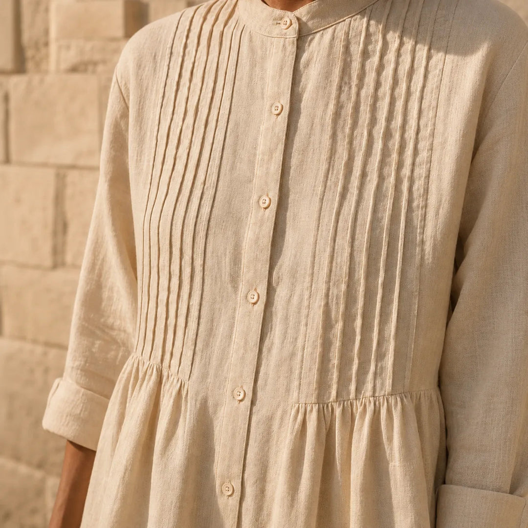 Evelyn | Effortless Pintuck Button-Front Midi Dress