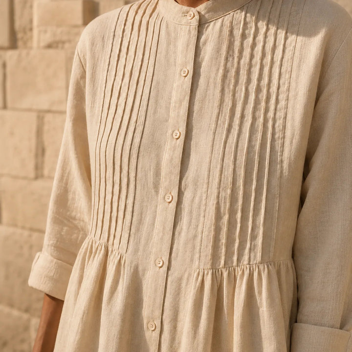 Evelyn | Effortless Pintuck Button-Front Midi Dress