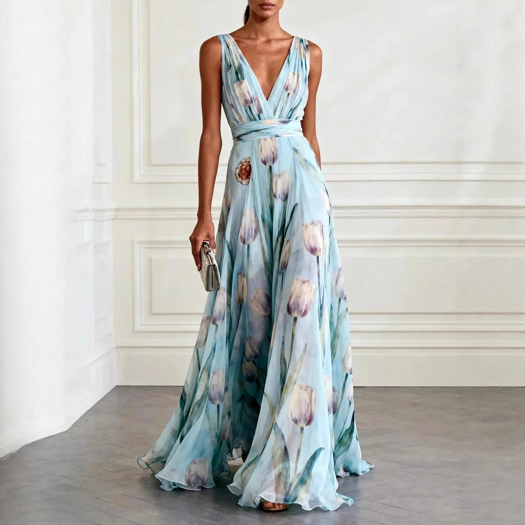 Evelyn | Graceful Floral Print Maxi Wrap Race Dress