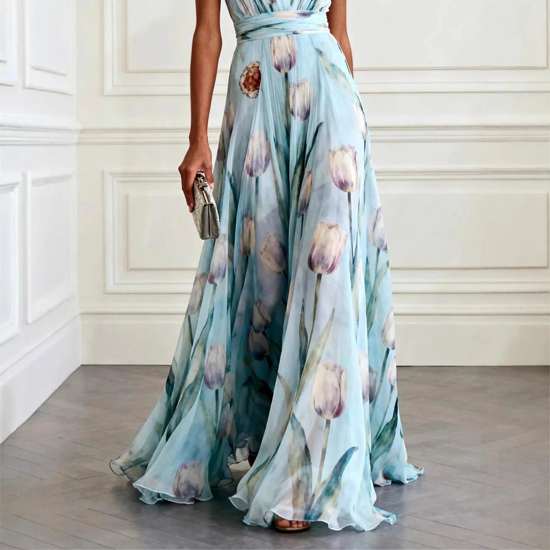 Evelyn | Graceful Floral Print Maxi Wrap Race Dress