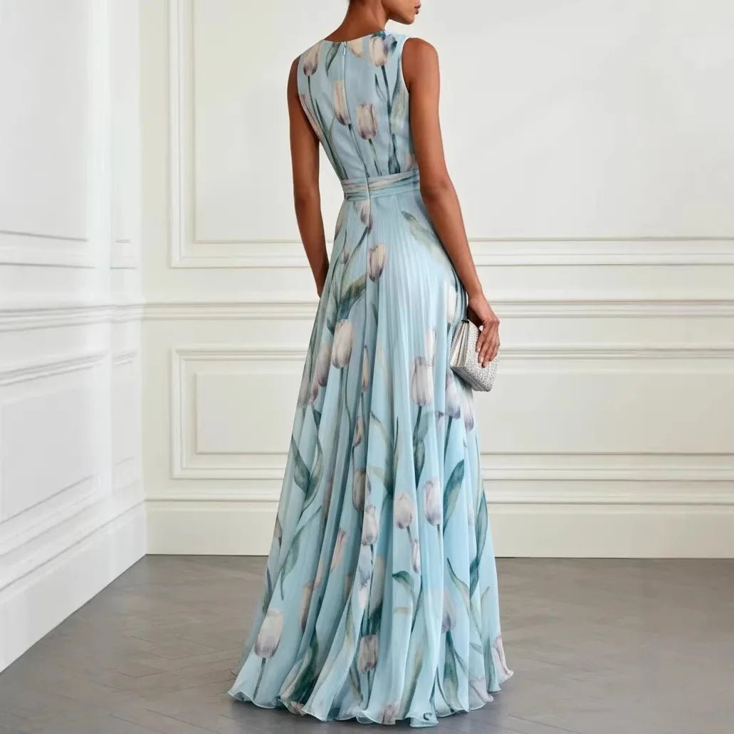 Evelyn | Graceful Floral Print Maxi Wrap Race Dress