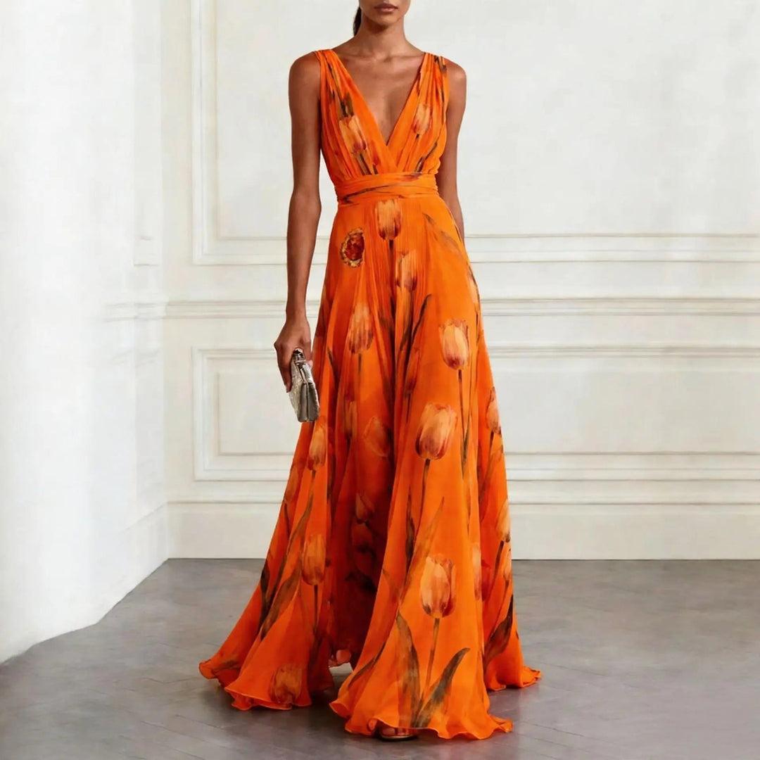 Evelyn | Graceful Floral Print Maxi Wrap Race Dress