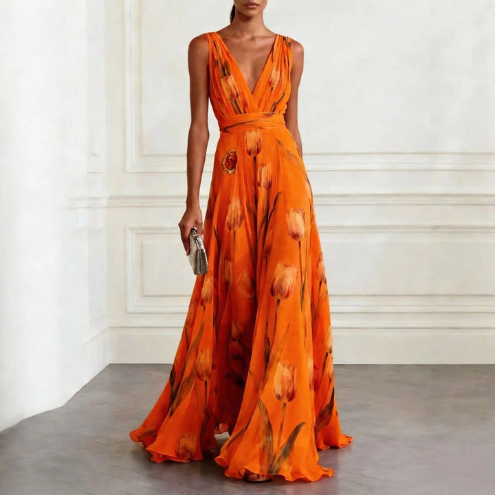 Evelyn | Graceful Floral Print Maxi Wrap Race Dress
