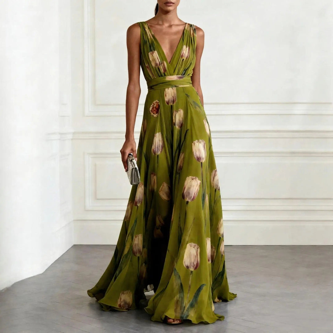 Evelyn | Graceful Floral Print Maxi Wrap Race Dress