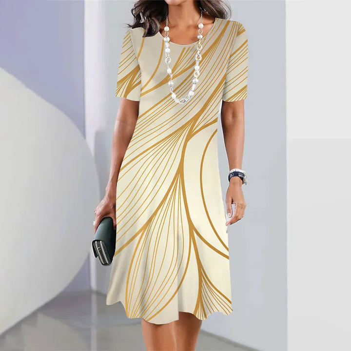 Evelyn | Stylish Swirl Print A-Line Casual Midi Dress