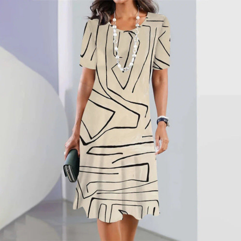 Evelyn | Stylish Swirl Print A-Line Casual Midi Dress