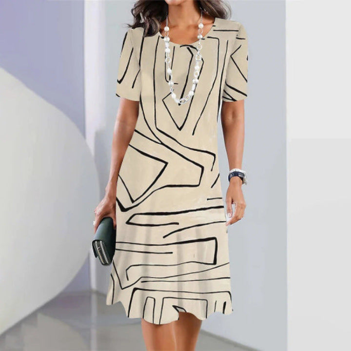 Evelyn | Stylish Swirl Print A-Line Casual Midi Dress
