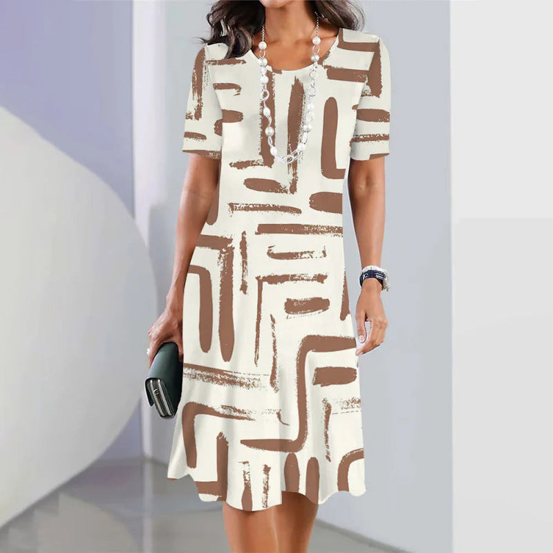 Evelyn | Stylish Swirl Print A-Line Casual Midi Dress