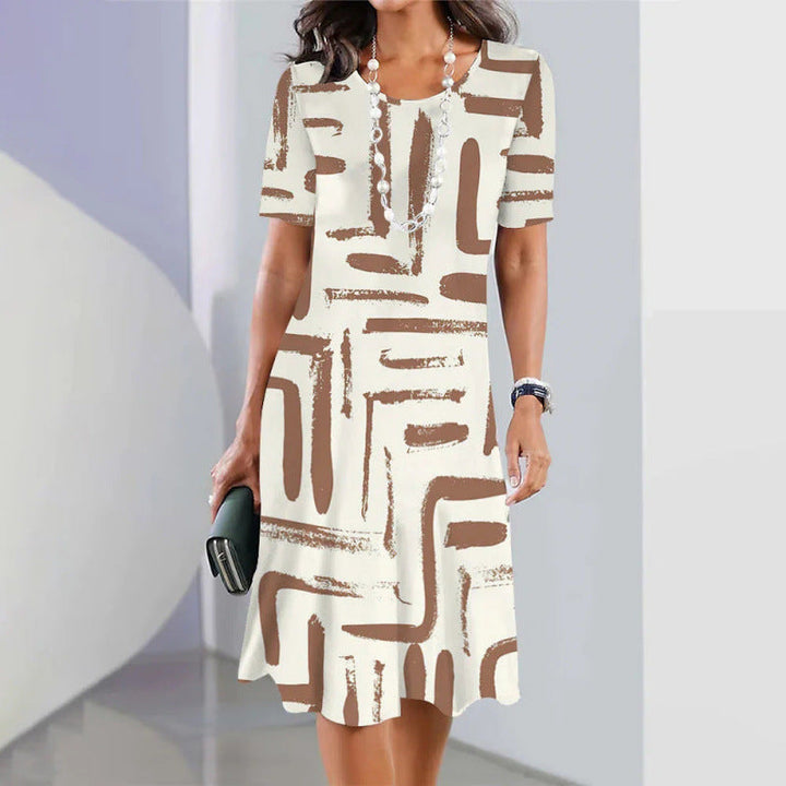 Evelyn | Stylish Swirl Print A-Line Casual Midi Dress
