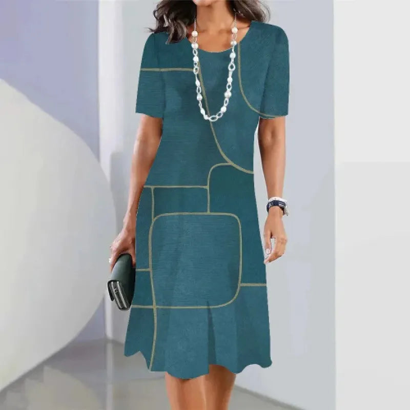 Evelyn | Stylish Swirl Print A-Line Casual Midi Dress