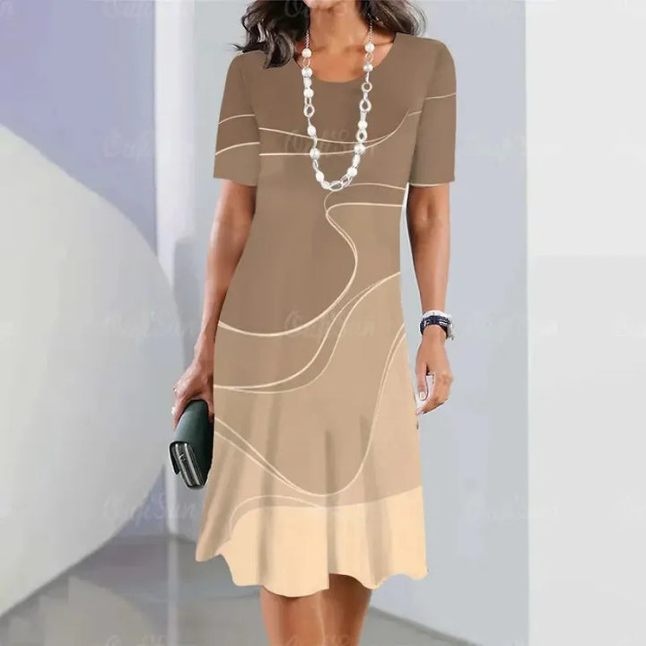 Evelyn | Stylish Swirl Print A-Line Casual Midi Dress