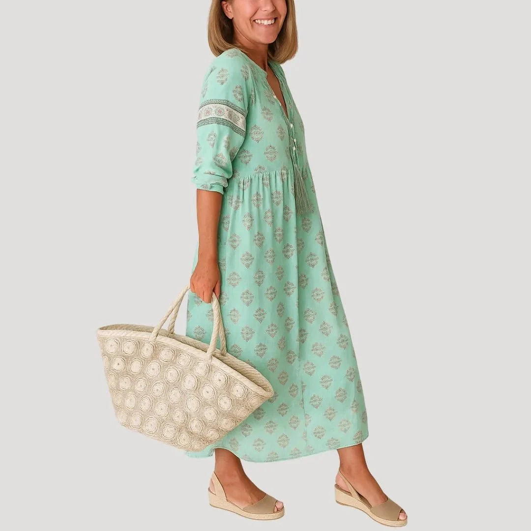 Evelyn | Timeless Block Print Midi Boho Dress