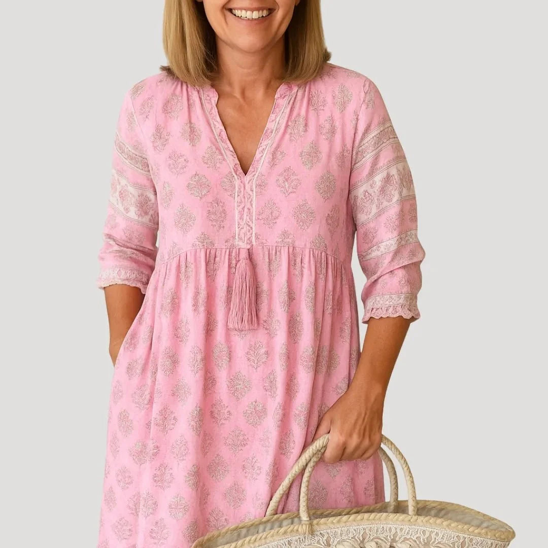 Evelyn | Timeless Block Print Midi Boho Dress