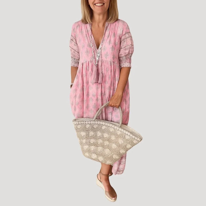 Evelyn | Timeless Block Print Midi Boho Dress