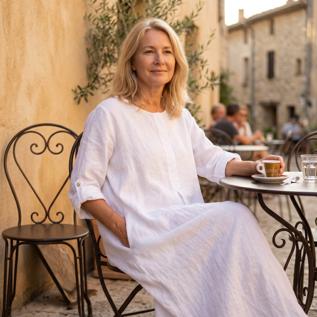 Evie | Graceful Pleat Front Maxi Linen Dress