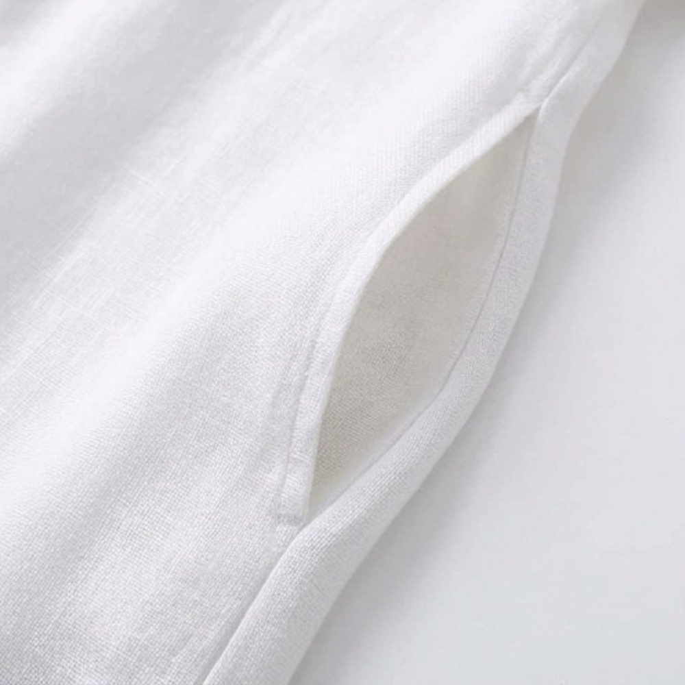 Evie | Graceful Pleat Front Maxi Linen Dress