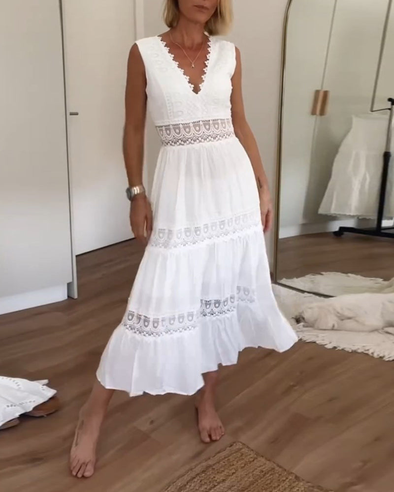 Evie | Lace Trim Tiered Maxi Race Dress