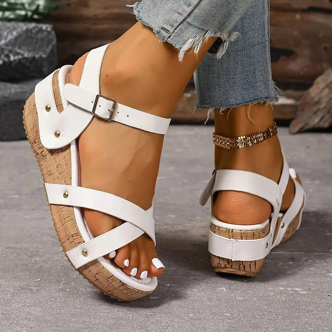 Evie | Refined Cross Strap Platform Wedges Sandals
