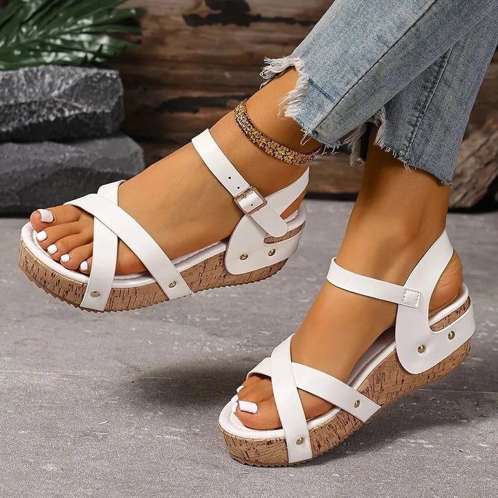 Evie | Refined Cross Strap Platform Wedges Sandals