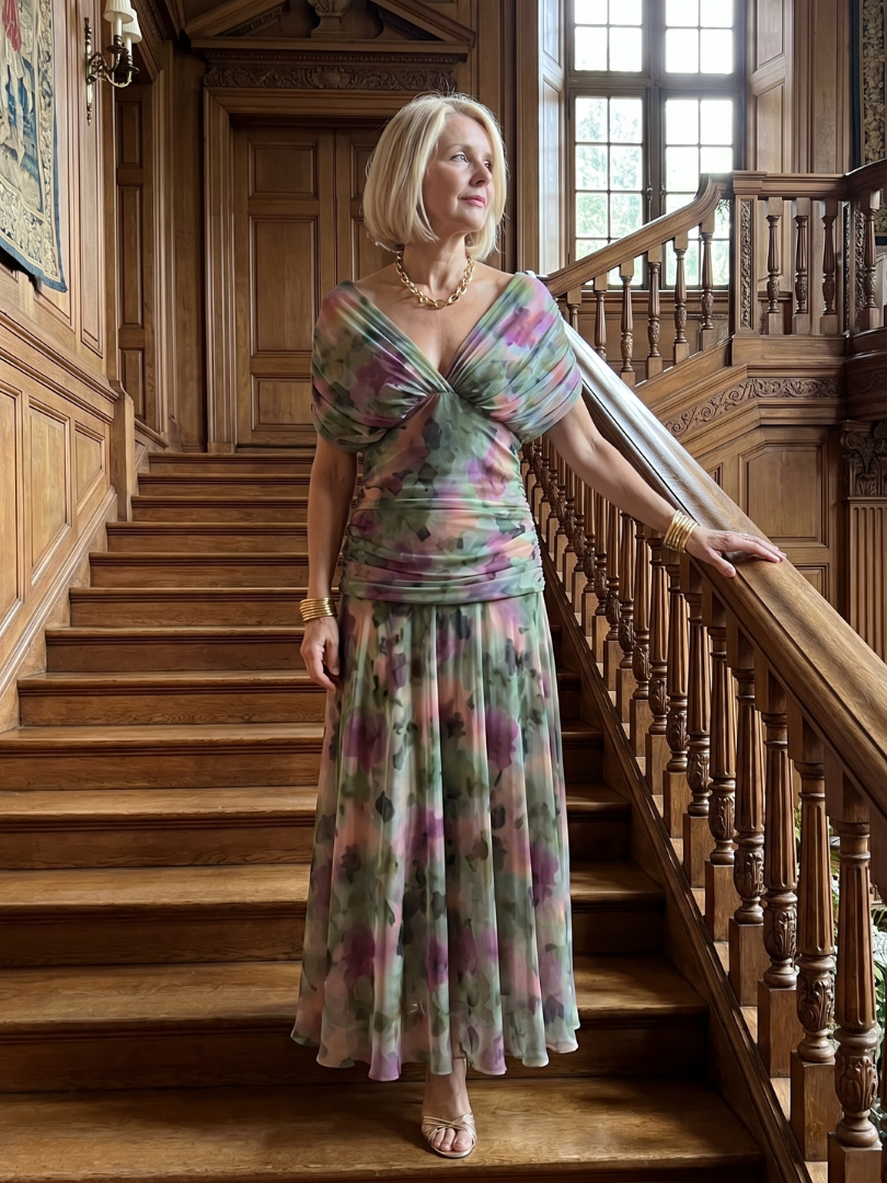 Evie | Refined Floral Draped Boho Dress with Flutter Sleeves