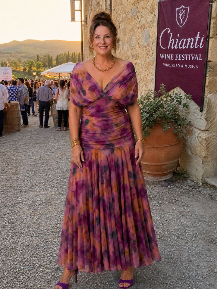 Evie | Refined Floral Draped Boho Dress with Flutter Sleeves