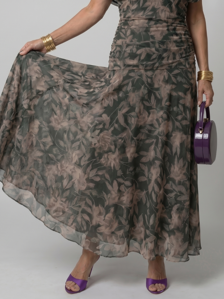 Evie | Refined Floral Draped Boho Dress with Flutter Sleeves