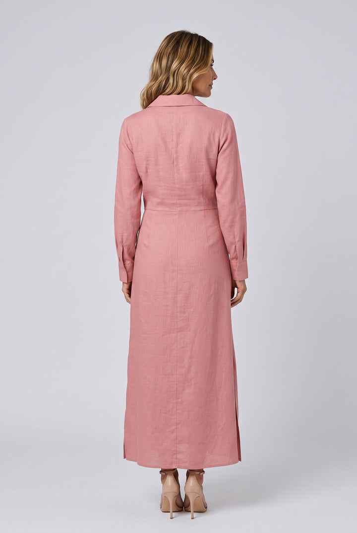 Evie | Relaxed Belted Long Sleeve Linen Dress