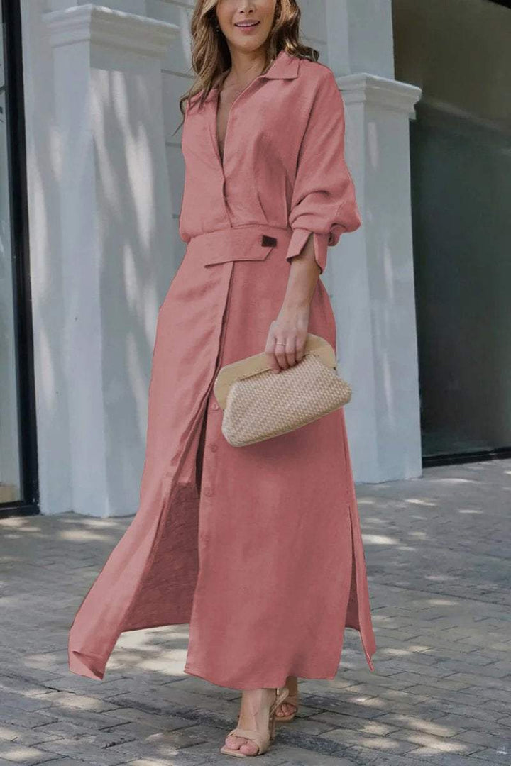 Evie | Relaxed Belted Long Sleeve Linen Dress