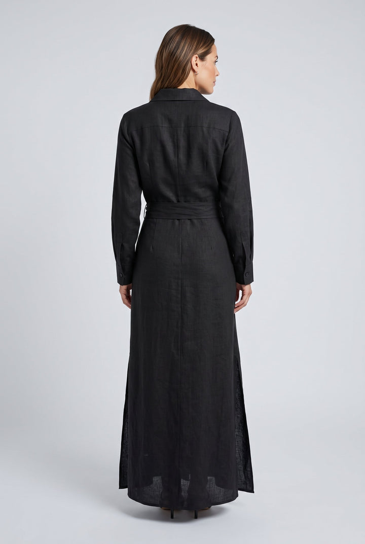 Evie | Relaxed Belted Long Sleeve Linen Dress