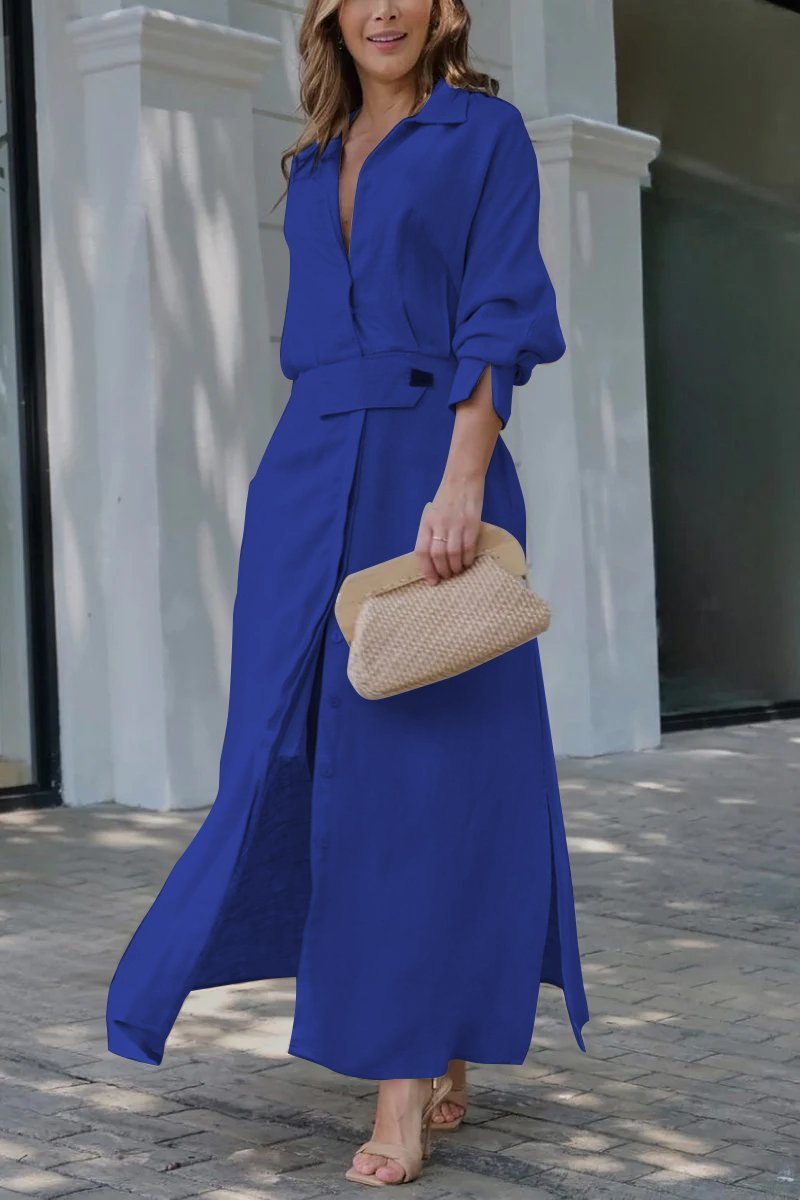 Evie | Relaxed Belted Long Sleeve Linen Dress