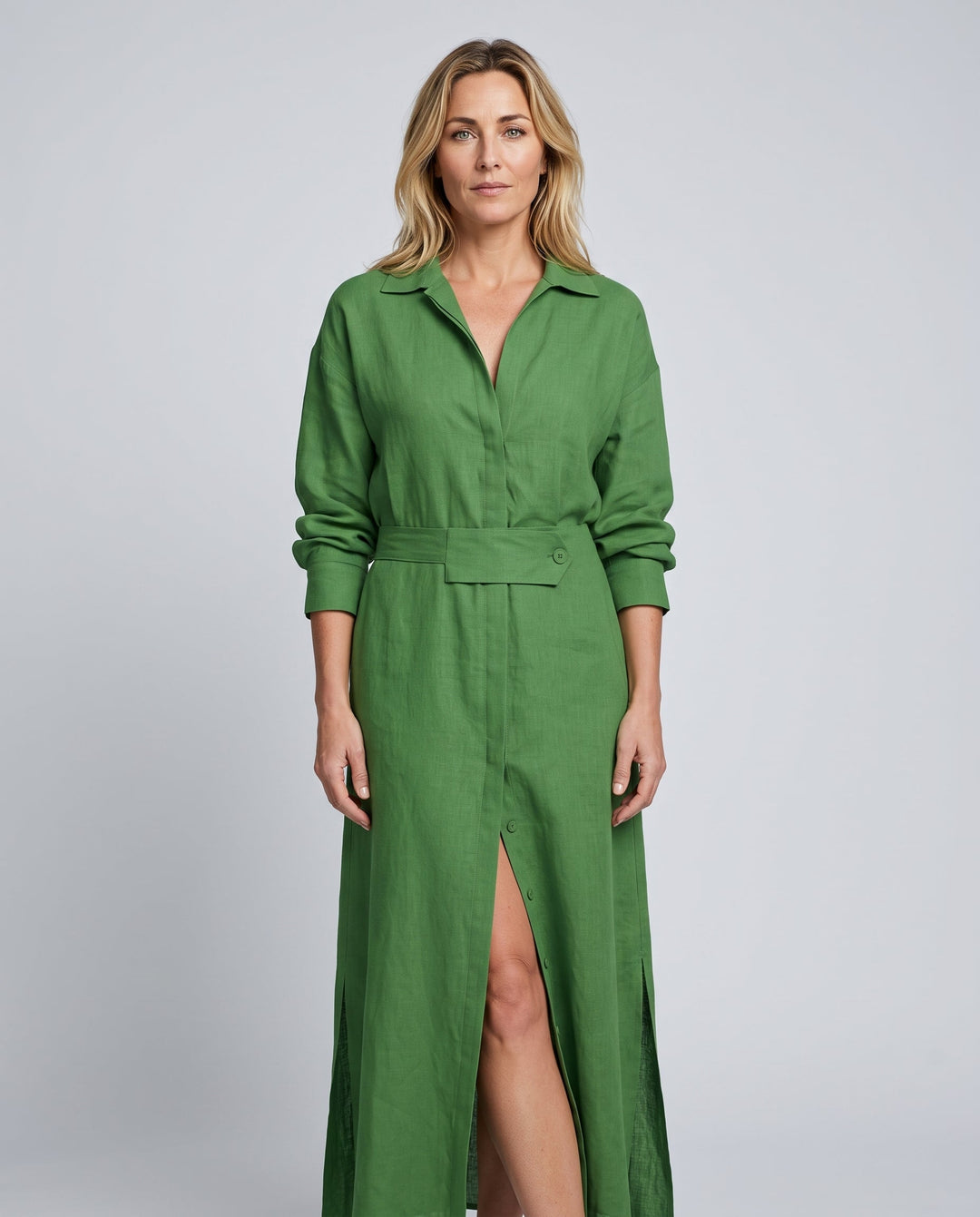 Evie | Relaxed Belted Long Sleeve Linen Dress