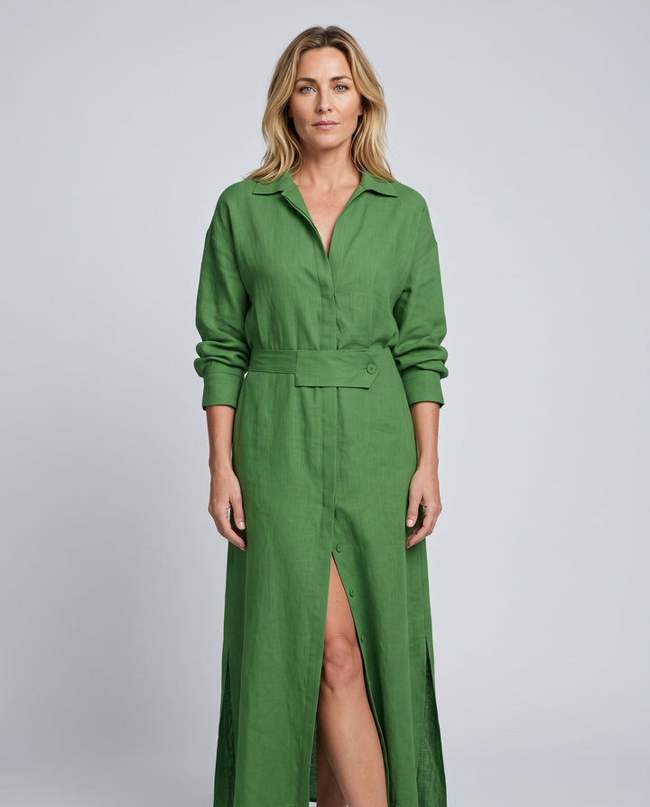 Evie | Relaxed Belted Long Sleeve Linen Dress