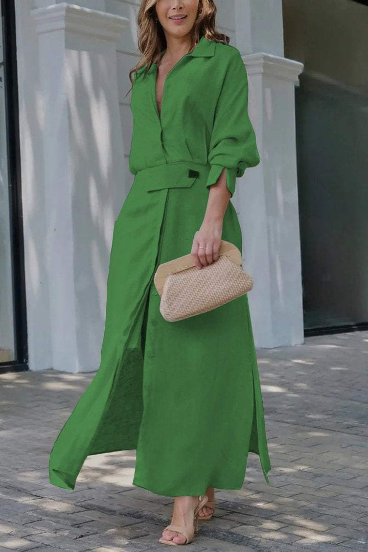 Evie | Relaxed Belted Long Sleeve Linen Dress