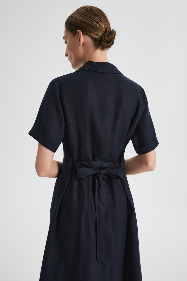 Evie | Timeless Maxi Linen Dress with Tie-Waist Shirt Collar